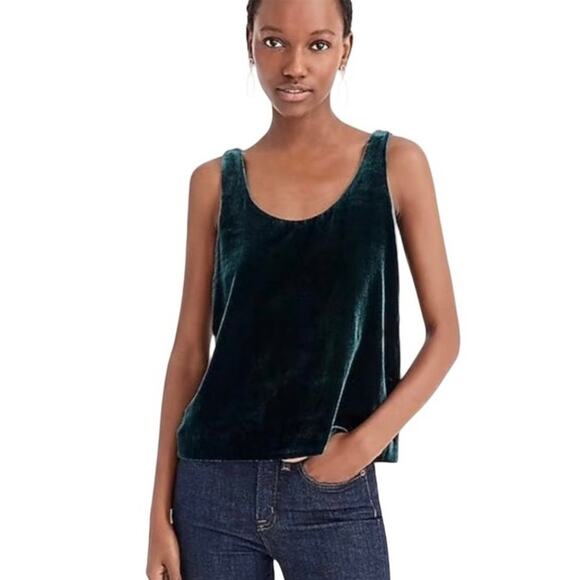 NWT J Crew Women’s Velvet Tank Top Dark Green Size 6 - Picture 1 of 8